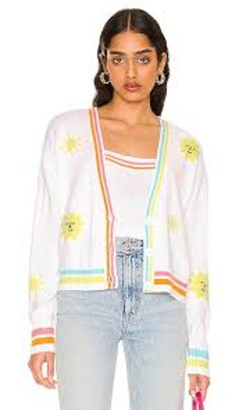 525 Born in Bklyn America Sun Cardigan Bleach White Multi Women's Large NWT
